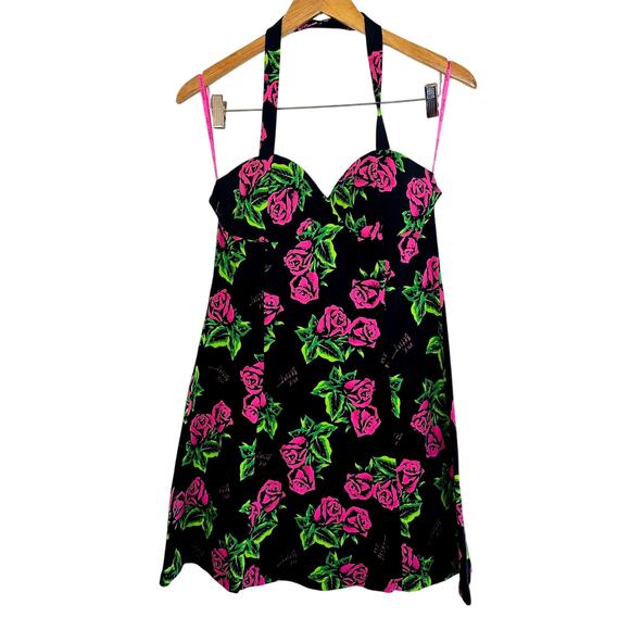 Size L – NWT Betsey Johnson Tin Can Rose Halter Dress - Picture 1 of 4
